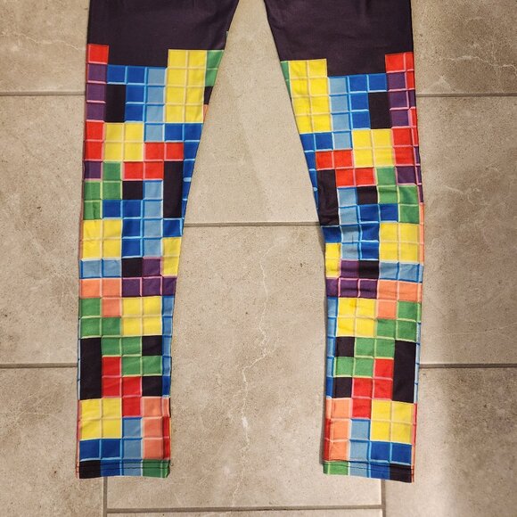 Lotus Arts De Vivre Vintage Retro Gamer Tetris Graphic Workout Leggings Size S - Picture 1 of 5